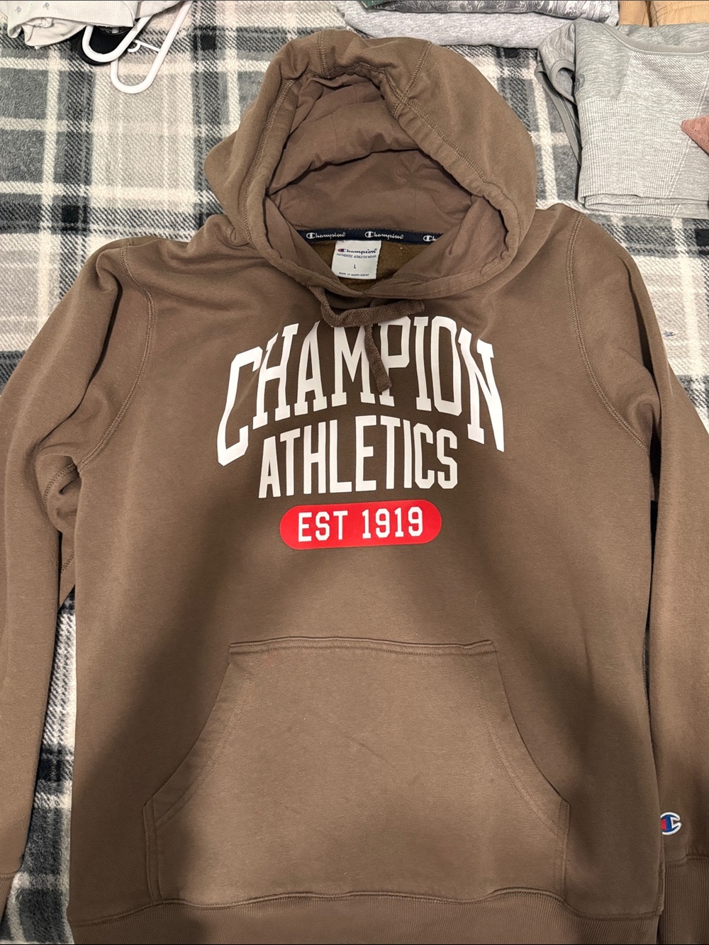 Champion Brown Hoodie with White & Red Logo